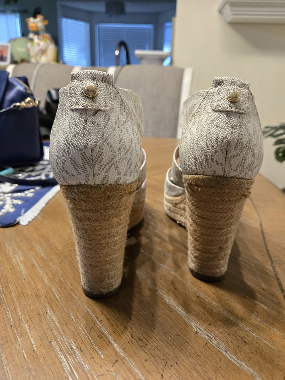 Michael Kors Beige Signature Espadrille Wedge Sandals 9.5